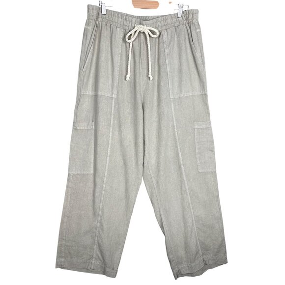 Jane & Delancey Pants - Jane & Delancey Linen Blend Cargo Pants XL Wide Leg Drawstring Minimalist Airy